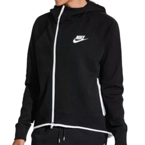 Nike Tech Fleece Woman Lady Medium Black White Zip-Up Hoodie